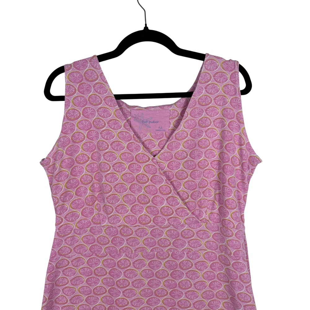 Coastal Fresh Produce Pink Citrus Fruit Print Wrap Dress XL Sleeveless  *Flawed - Picture 3 of 12
